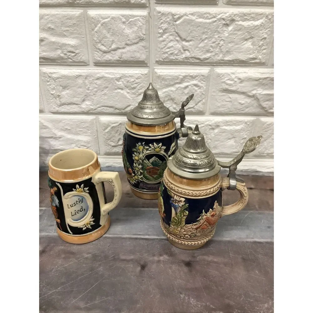 Bundle Of Simon Peter Gerz German Beer Steins with pewter lid Hand painted + Mug